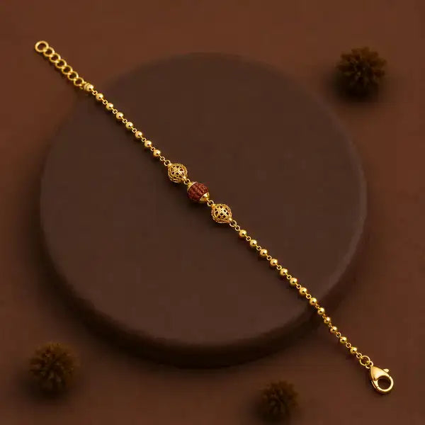 Premium Gold-Plated Rudraksha Beaded Rakhi Bracelet for Men