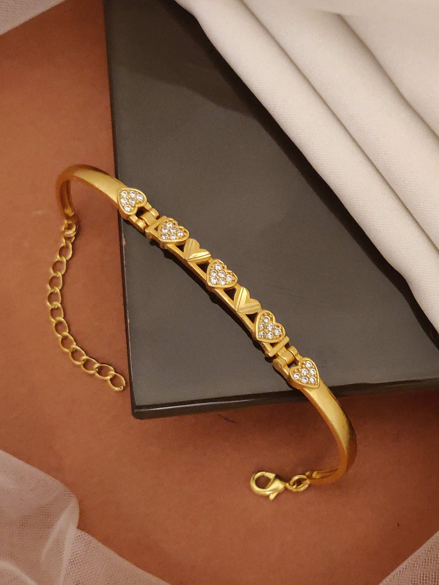 Gold Plated Ad Diamond Studded Fancy Forming Bracelet