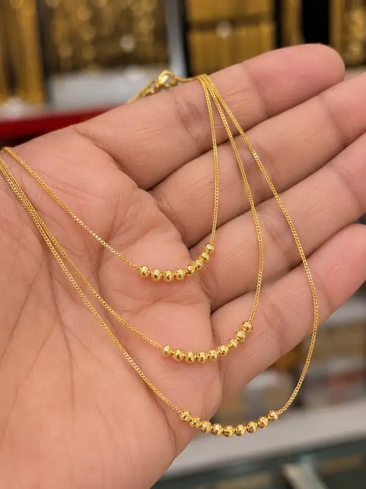 Designer Micro Gold Plated 3 Layer Ball Chain Necklace for Women | Elegant Daily Wear & Party Wear Gold Bead Chain