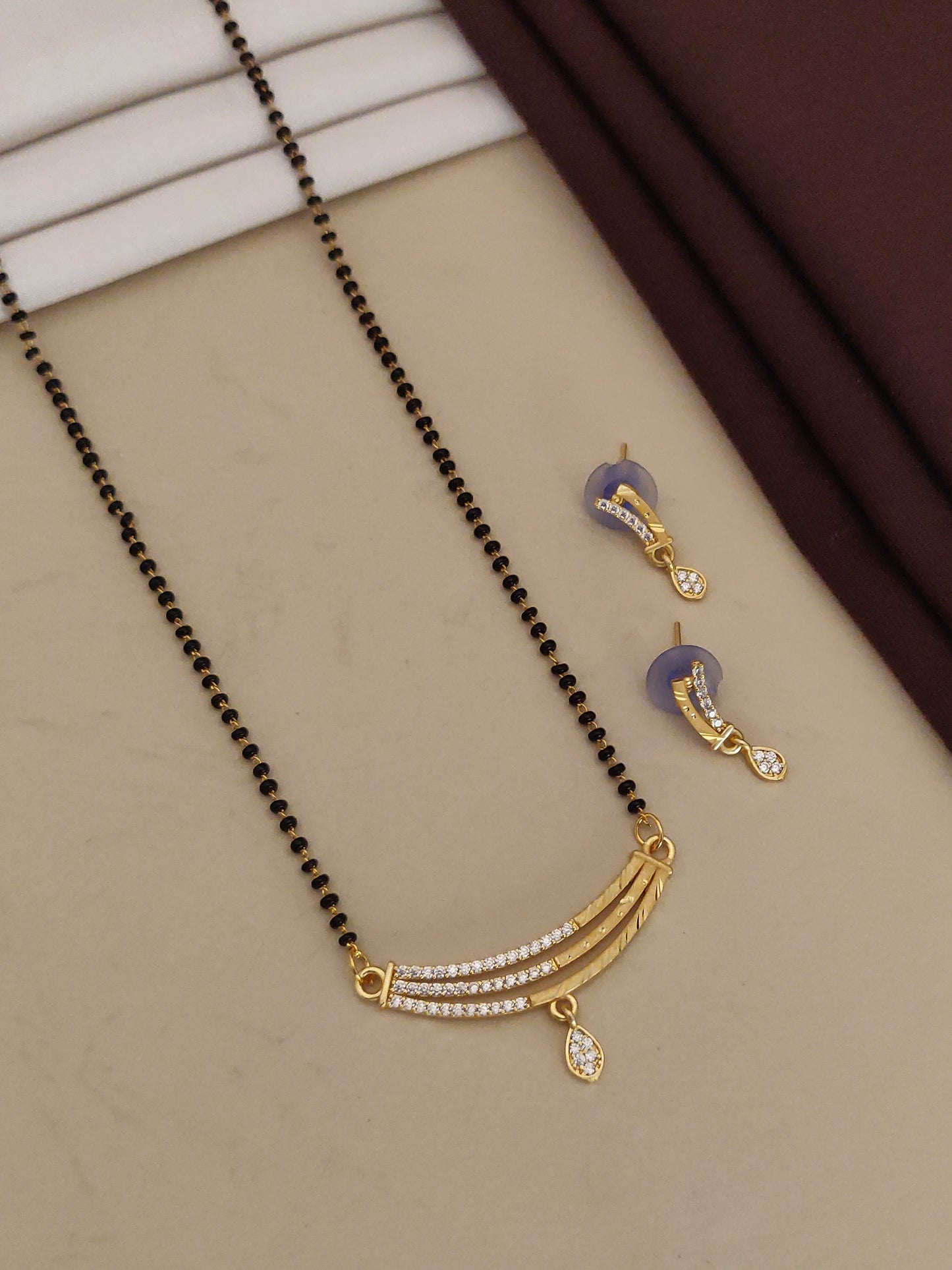 Forming Ad Diamond High Gold Plated 3Line Mangalsutra 3 Months Guarantee