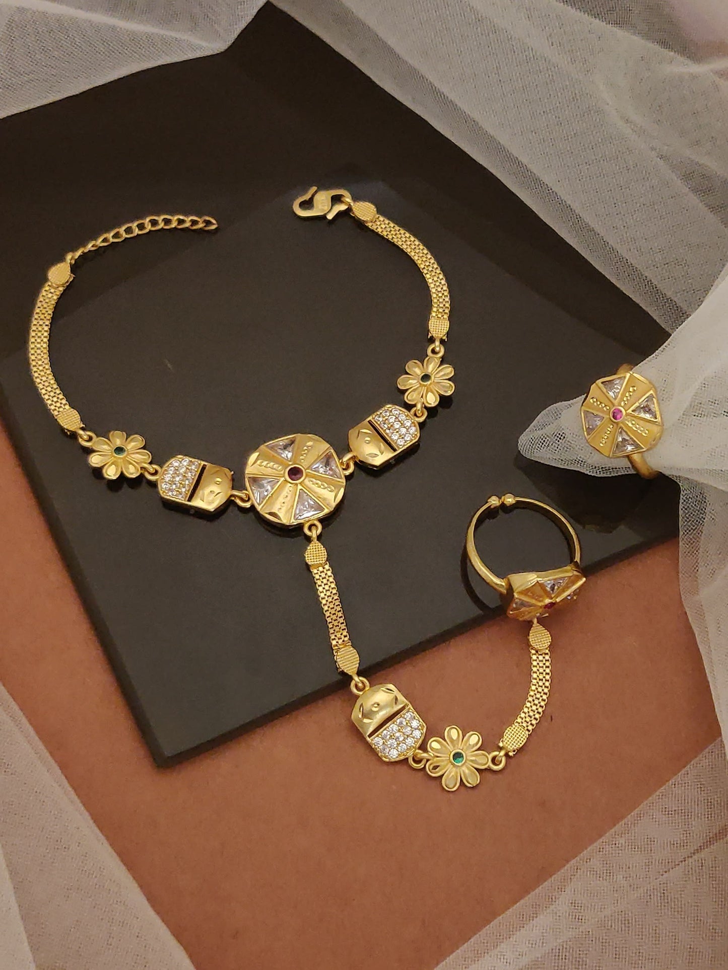Micro Gold Plated Ad Diamond Studed Fancy Delicate Bracelet