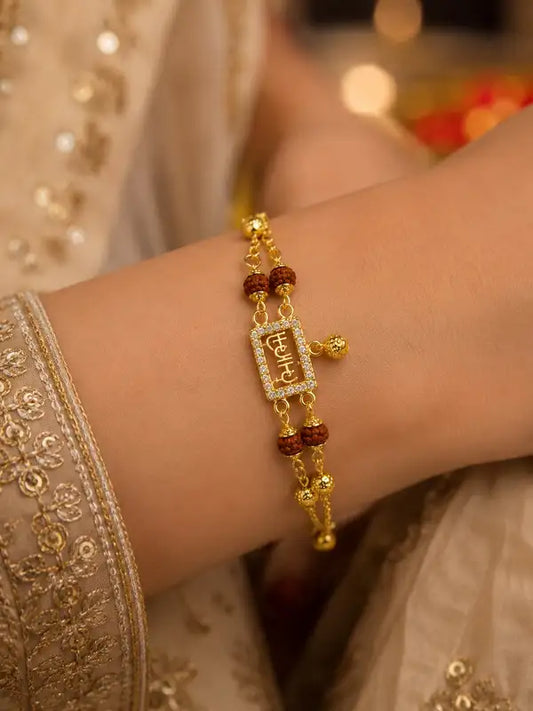 Premium Gold-Plated Designer Bhabhi Rakhi with Rudraksha Beads