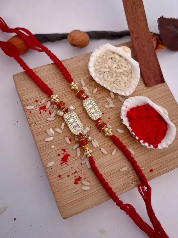 Premium Gold-Plated Designer Red Thred Rakhi