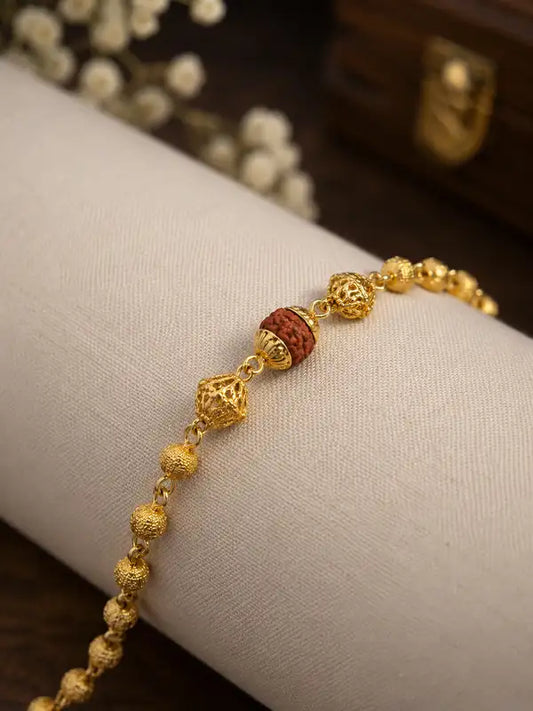 Premium Gold-Plated Rudraksha Beaded Rakhi Bracelet for Men