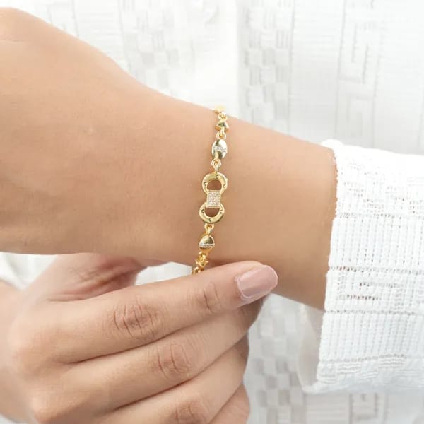 Micro Gold Plated Ad Diamond Studded Fancy Infinity Bracelet For Women