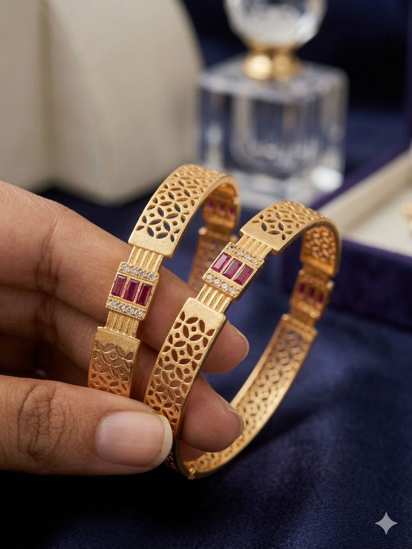Royal Ruby Lattice Micro Gold Plated And Stone Studded Designer Bangles (Pair)