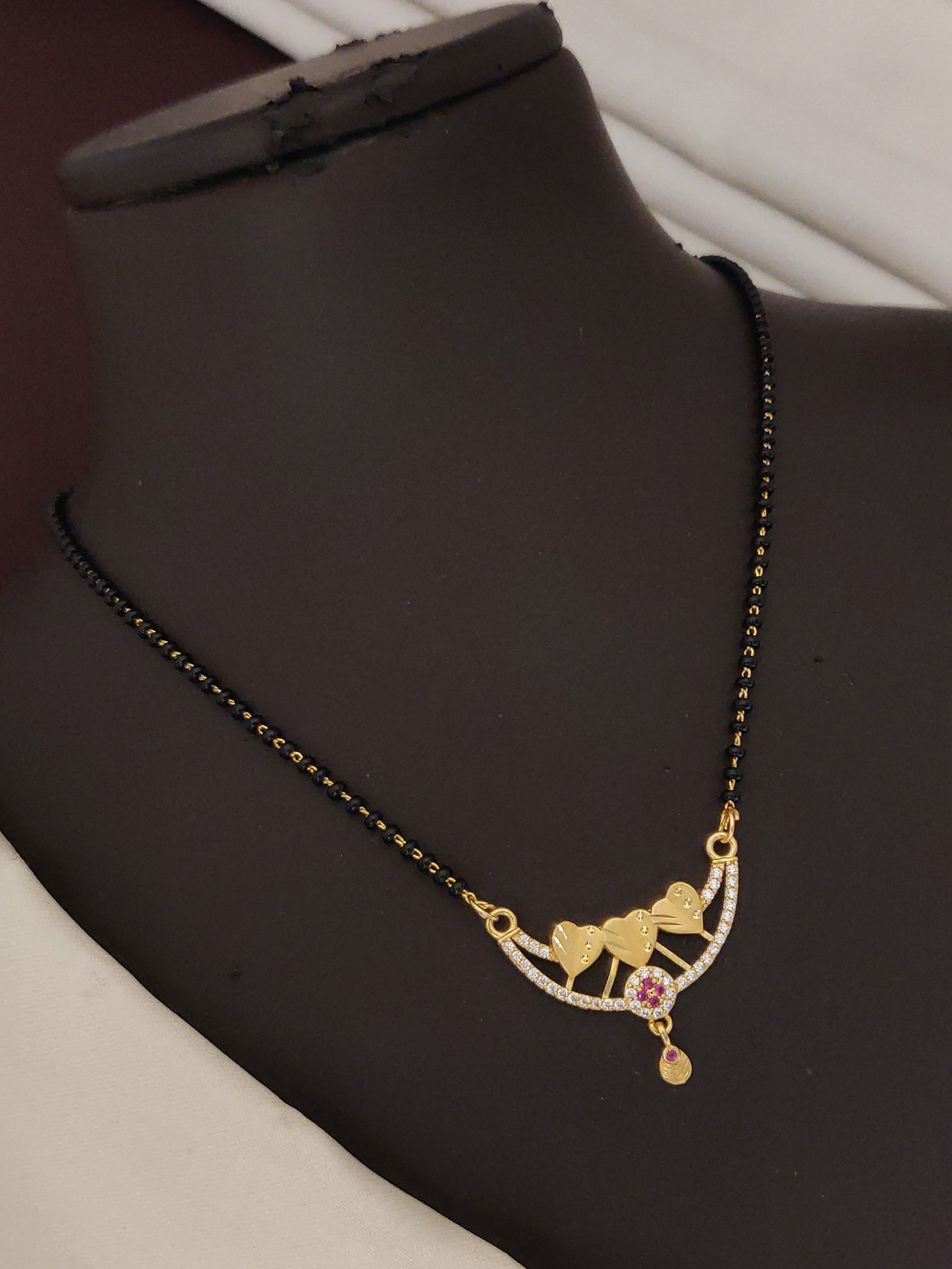 Triple Heart Gold Plated And Diamond Studded Mangalsutra For Women