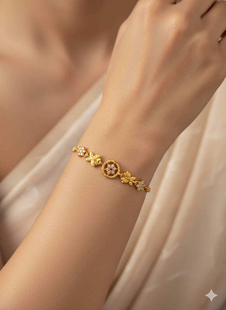 Micro Gold Plated And Diamond Studed Fancy Round Adjustable Bracelet