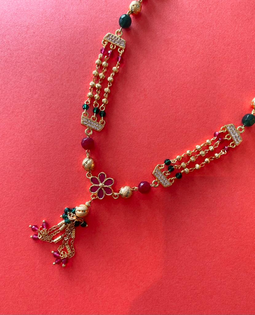 Diamond Studded Pearl Drop Fancy Flower Chain For Women