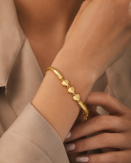 Premium Quality Gold Plated Ad Diamond Heart Bracelet For Women