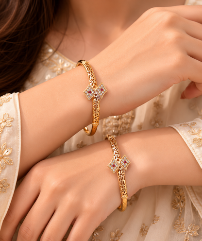 A Stunning High Gold Plated Ad Diamond Trinagle Shape Adjustble Bangle For Women.