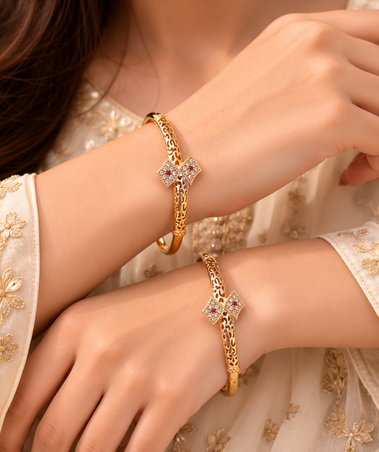 A Stunning High Gold Plated Ad Diamond Trinagle Shape Adjustble Bangle For Women.
