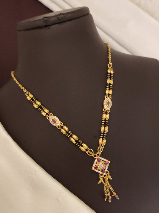 Designer High Gold Plated Ad Diamond Sqare Fancy Mangalsutra