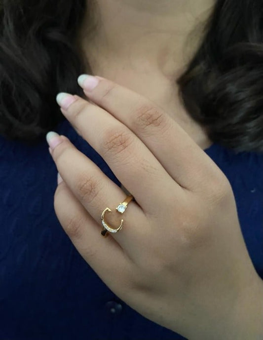 American Diamond Adjustable Initial Letter Name Alphabet ( C ) Ring For Women