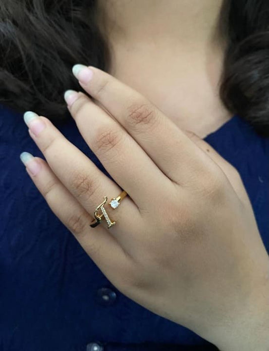 American Diamond Adjustable Initial Letter Name Alphabet ( T )  Ring For Women