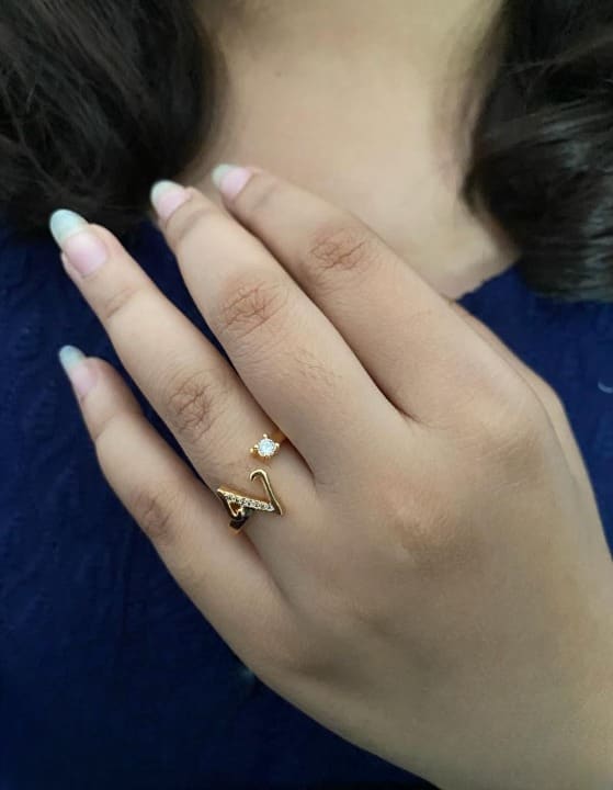 American Diamond Adjustable Initial Letter Name Alphabet ( V ) Ring For Women