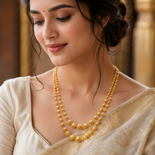 High Gold Plated Daily Wear Fancy Long Ball Mala