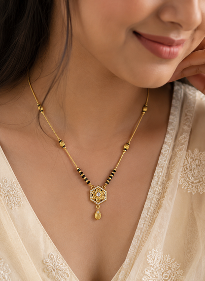 Daily Wear Hexa-Diamond Studded Golden Mangalsutra