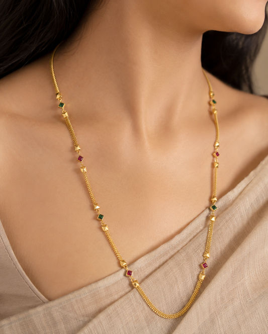 Micro Gold Plated Ad Diamond Studded Kempu Work Chain
