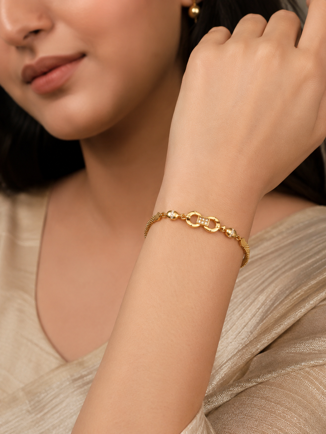 Designer Gold Plated Ad Diamond Studed Forming Bracelet