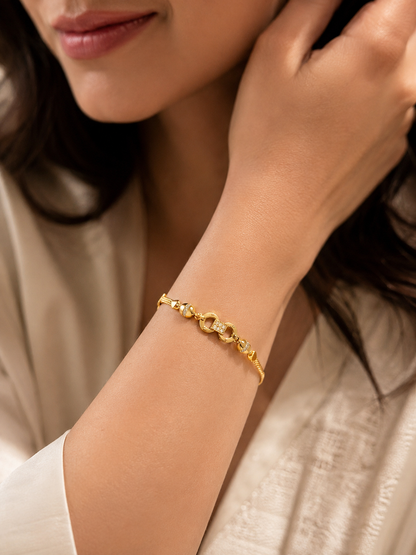 Designer Gold Plated Ad Diamond Studed Forming Bracelet