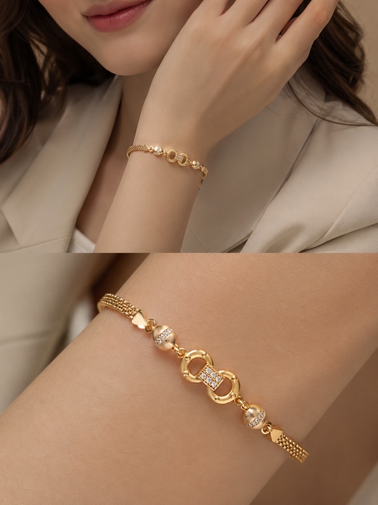 Micro Gold Plated And Diamond Studded Fancy Infinity Bracelet