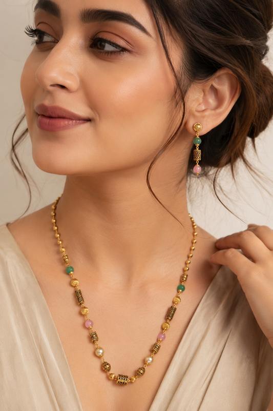 Micro Gold Plated Pearl Drop Fancy Chain For Women