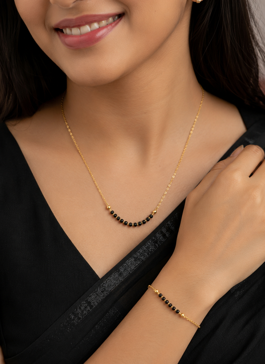 Micro Gold Plated Daily Wear Delicate Black Pearl Mangalsutra With Hand Mangalsutra