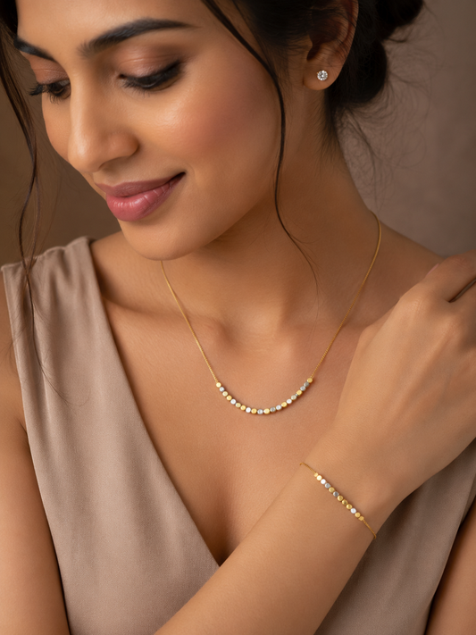 Micro Gold Plated Dual-Tone Beaded Chain & Bracelet Set