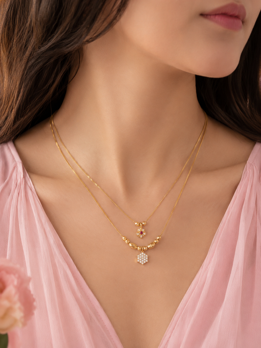 Elegant Two-Layer Diamond Floral Gold Chain