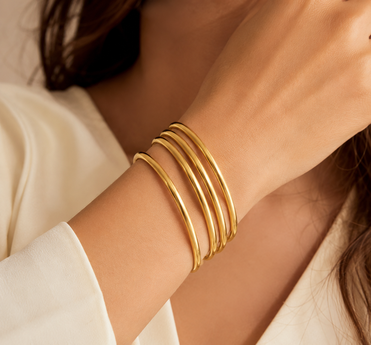 Casual Wear Micro Gold Plated 4 Pcs Palin Bangle For Girls And Women