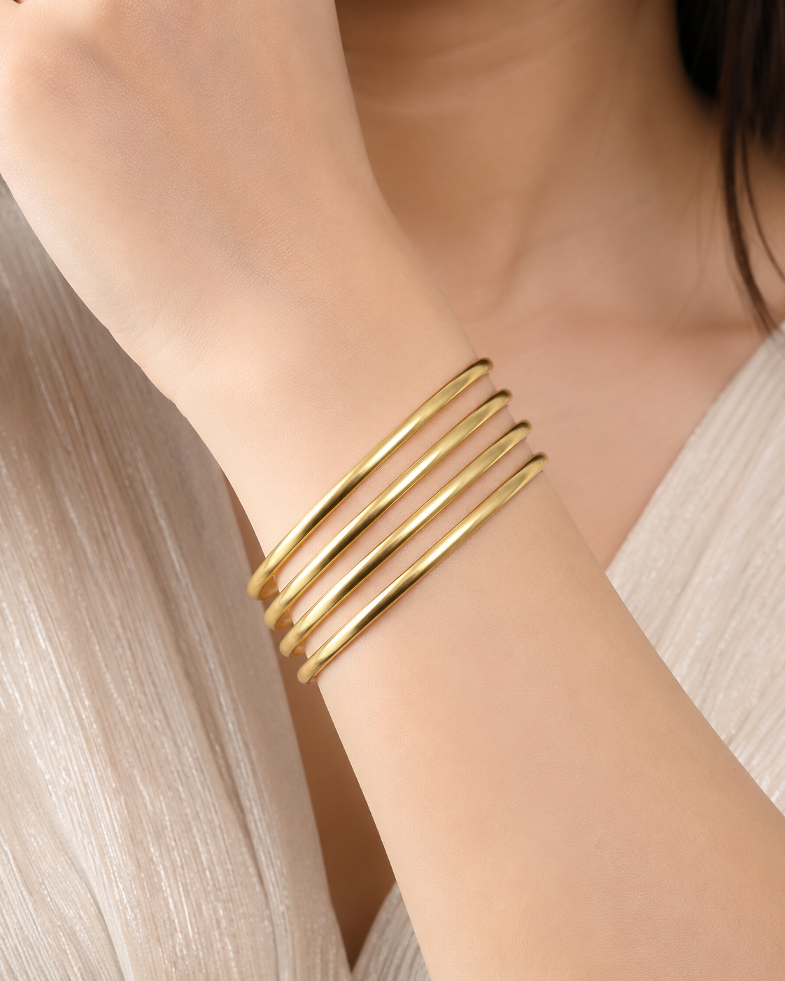 Casual Wear Micro Gold Plated 4 Pcs Palin Bangle For Girls And Women