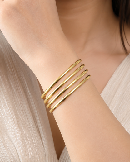 Casual Wear Micro Gold Plated 4 Pcs Palin Bangle For Girls And Women