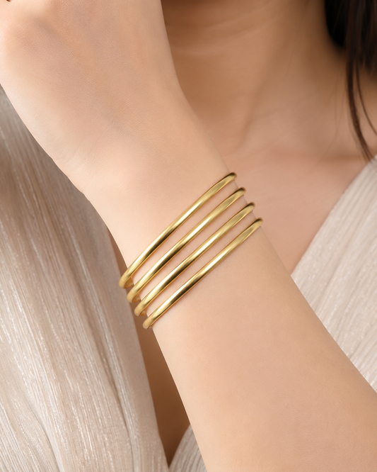 Casual Wear Micro Gold Plated 4 Pcs Palin Bangle For Girls And Women