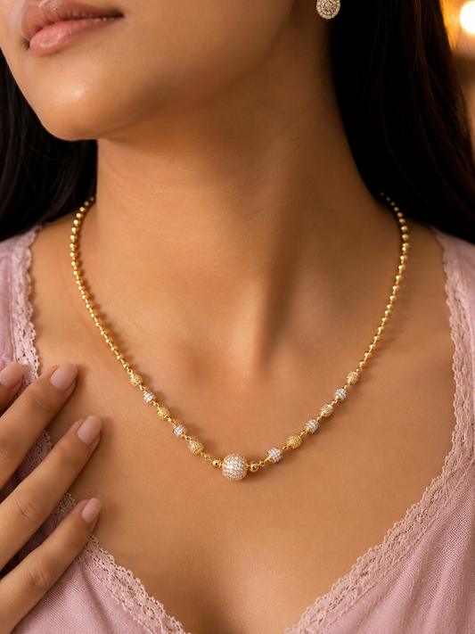 Micro Gold Plated And Diamond Daily Wear Fancy 18 Inches  2 Tone Ball Chain