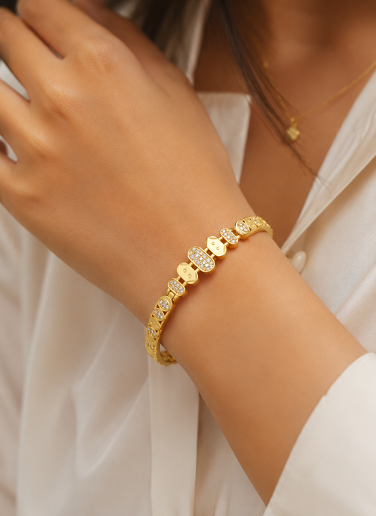 Micro Gold Plated And Diamond Studded Ethnic Bracelet For Women