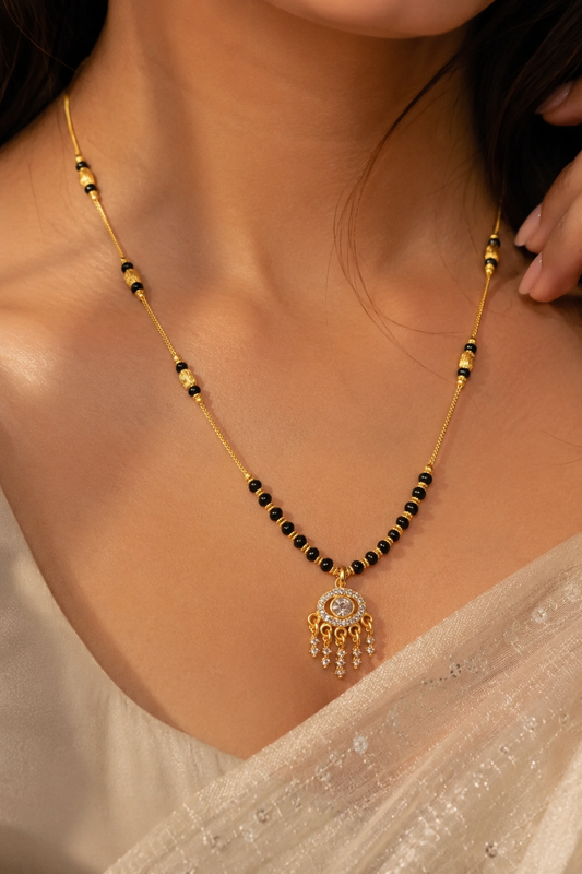 Micro Gold Plated And Diamond Studded Fancy Oval Mangalsutra