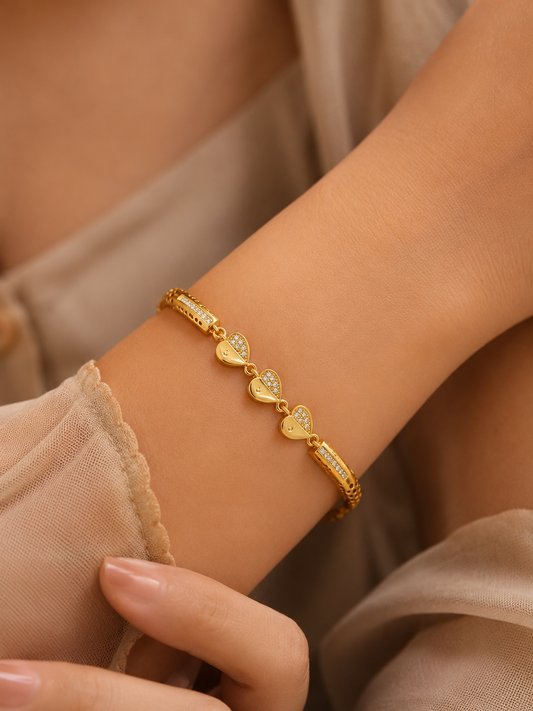 Premium Quality Gold Plated Ad Diamond Heart Bracelet For Women