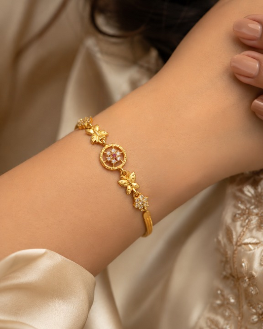 Micro Gold Plated And Diamond Studed Fancy Round Adjustable Bracelet