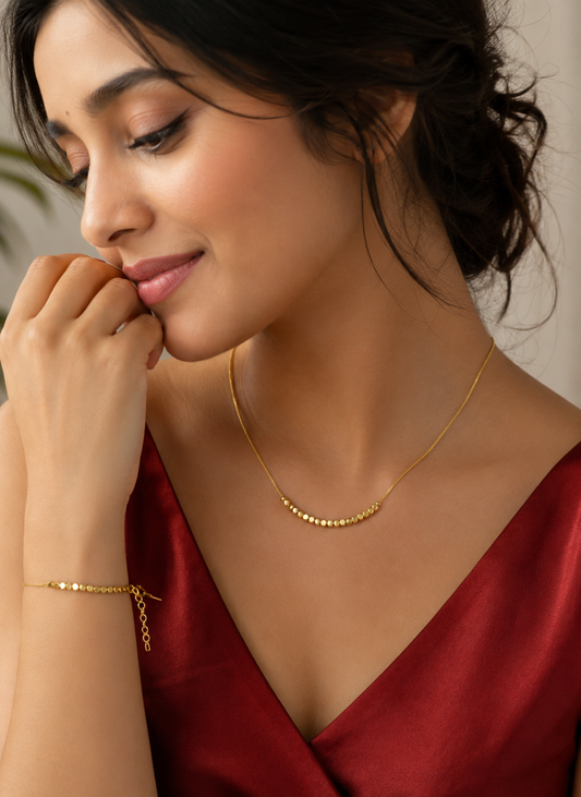 Micro Gold Plated Daily Wear Fancy Square Design Bracelet And Chain Set