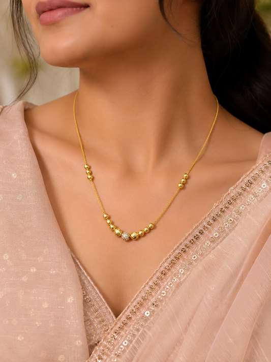 Micro Gold Plated And Diamond Daily Wear  Ball Chain
