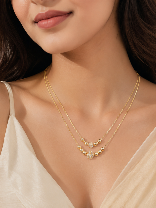 Daily Wear Gold Plated And Diamond  Square Floral Ruby Charm Dual Chain