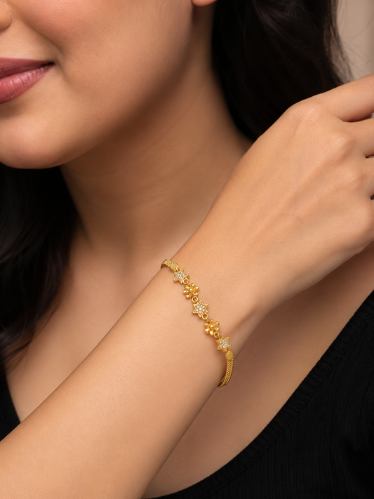 Designer High Gold Plate Ad Diamond Studed Daily Wear Fancy Flower Bracelet