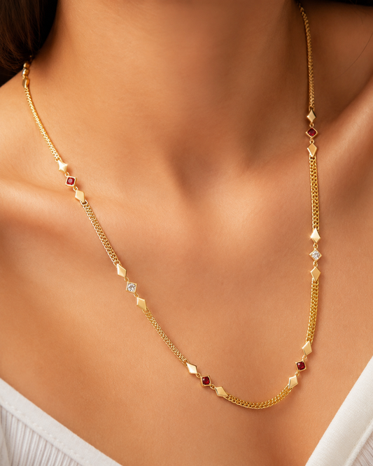 Gold Plated Ad Diamond Studded Fancy Long Chain