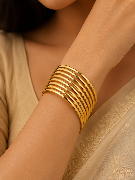 Casual Wear Micro Gold Plated 8 Pcs Plain Bangle For Girls And Women