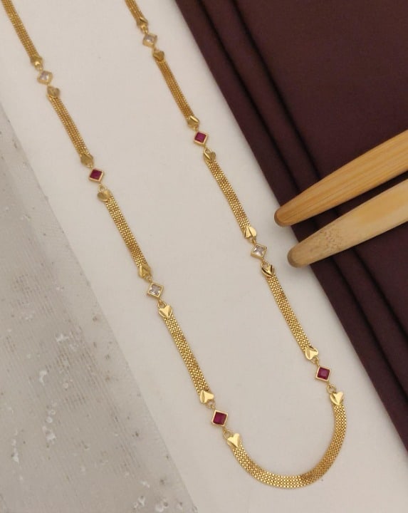Gold Plated Ad Diamond Studded Fancy Long Chain