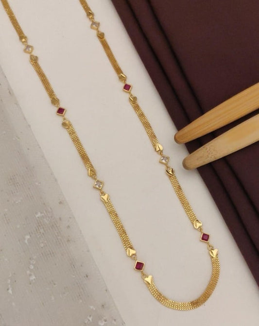 Gold Plated Ad Diamond Studded Fancy Long Chain