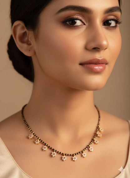 High Gold Plated Ad Diamond Fancy Star Mangalsutra For Women