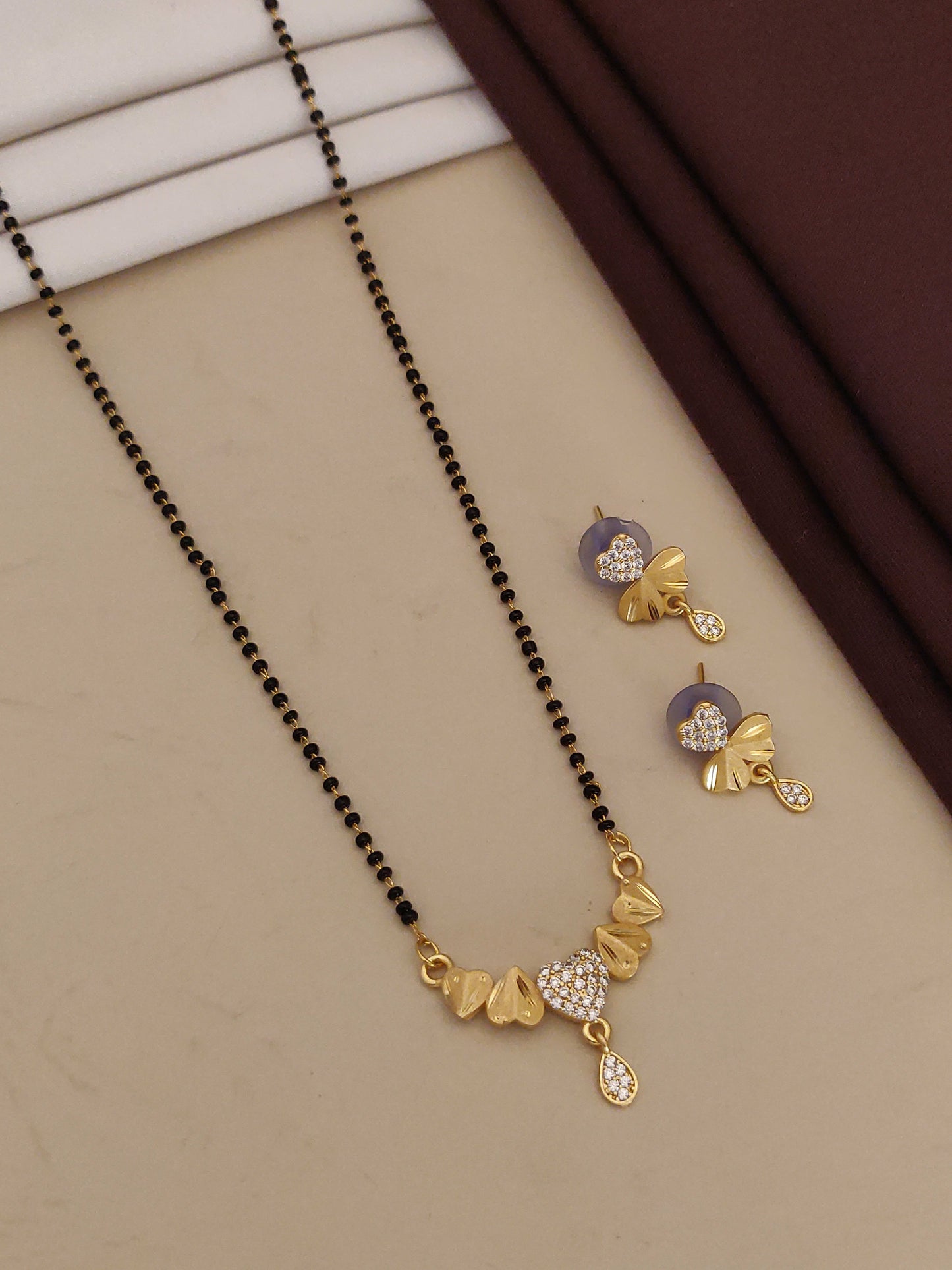 Forming Ad Diamond High Gold Plated Heart Mangalsutra   3 Months Guarantee