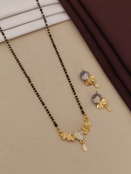 Forming Ad Diamond High Gold Plated Heart Mangalsutra   3 Months Guarantee